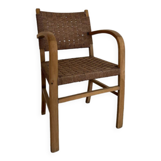 Art Deco beech and rope armchair