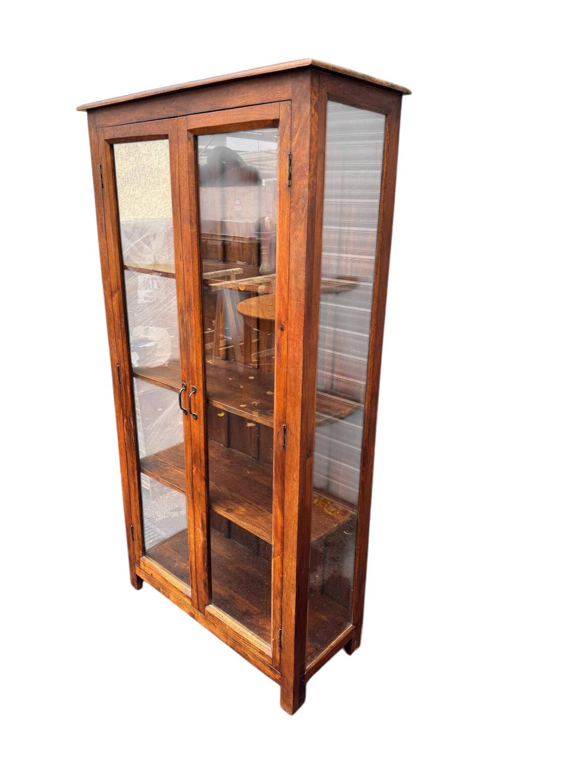 Grande vitrine / vaisselier en bois exotique. 175 cm. Deco vintage