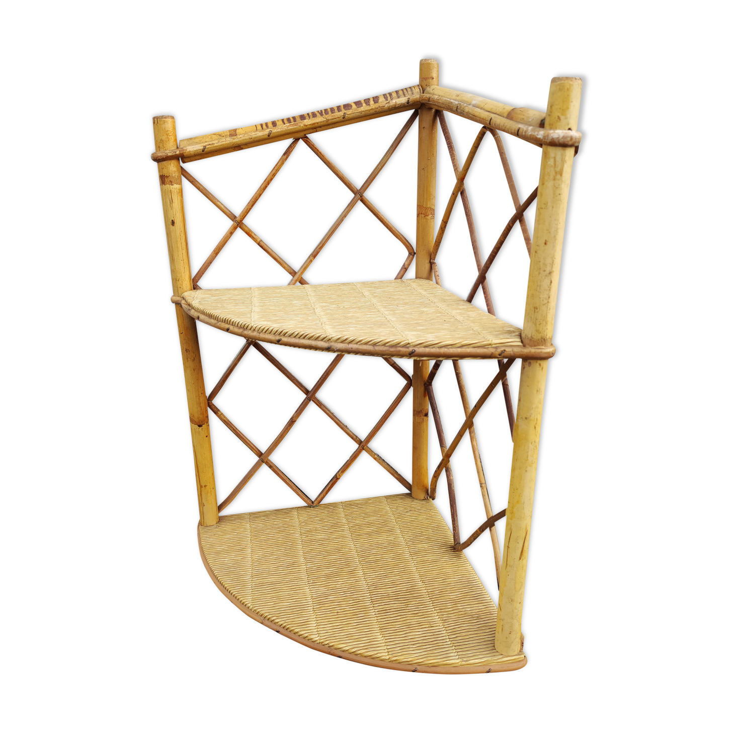 Wall corner shelf rattan bamboo vintage 50 60 modernist