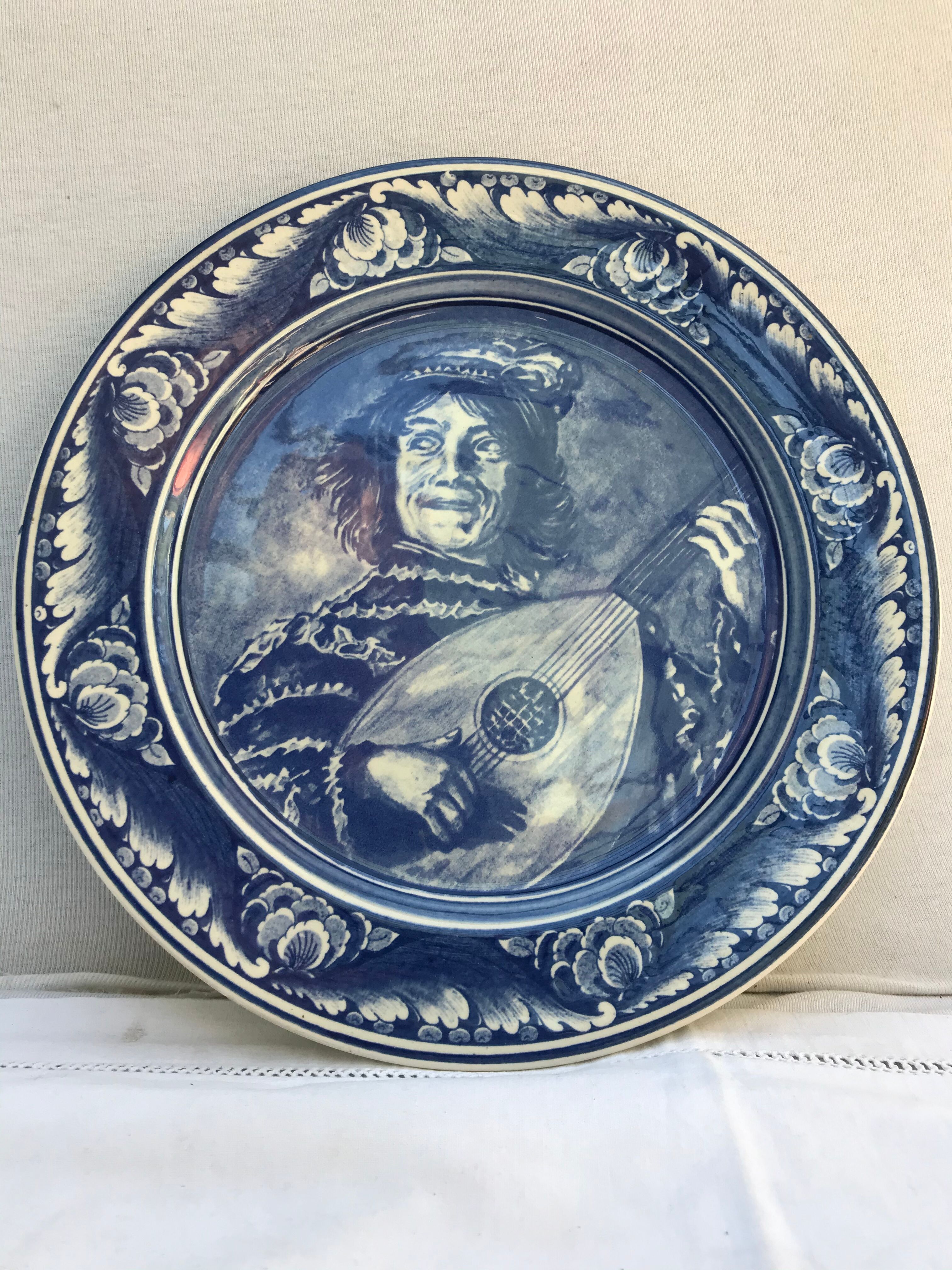 Former heineken blue Delft ceramics plate - vintage blue musician decor