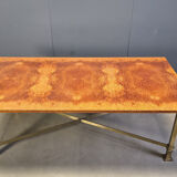 Vintage burl wood and brass dining table by Belgochrom, 1970s