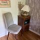 Pair of vintage mahogany and skai chairs