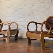 Pair of Hungarian Walnut & Leather Chairs by Lajos Kozma 1884-1948