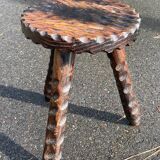 Brutalist low tripod wooden stool
