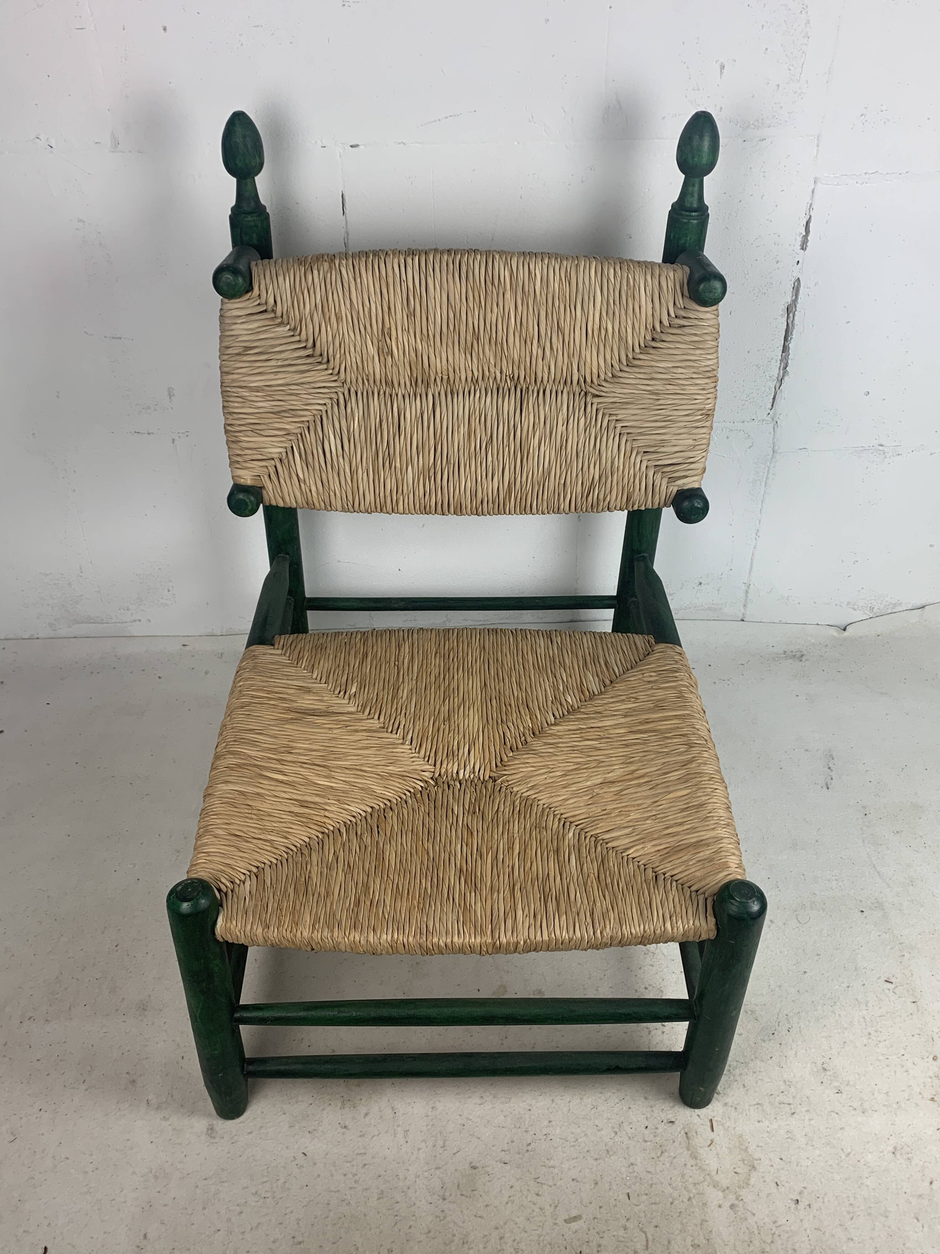 French straw rush low lounge chair in the style of Charles Dudouyt, 1950s