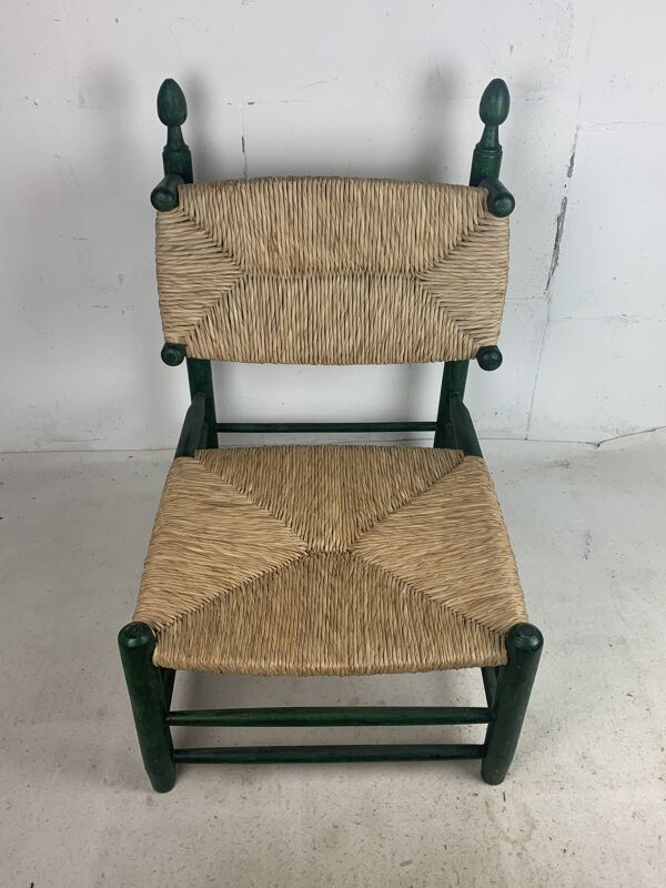 Fauteuil bas en paille de jonc français dans le style de Charles Dudouyt, années 1950