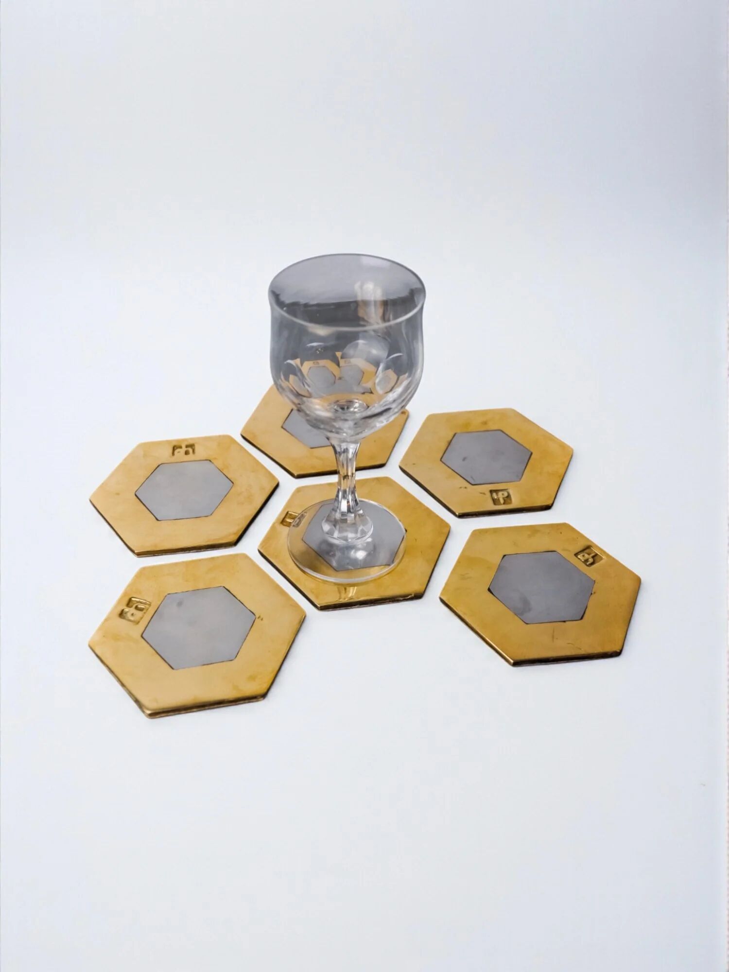 Set of 6 brutalist coasters by David Marshall, Spain, 1970