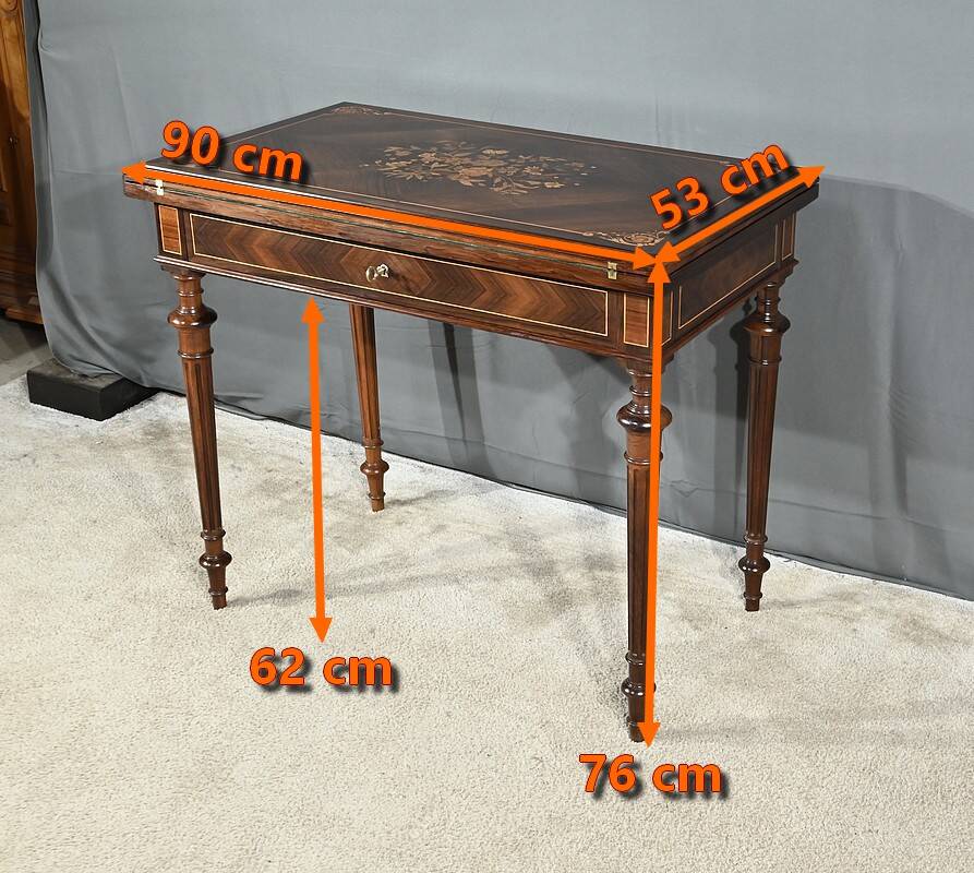 Marquetry system table, louis xvi style – 2nd half of the 19th century