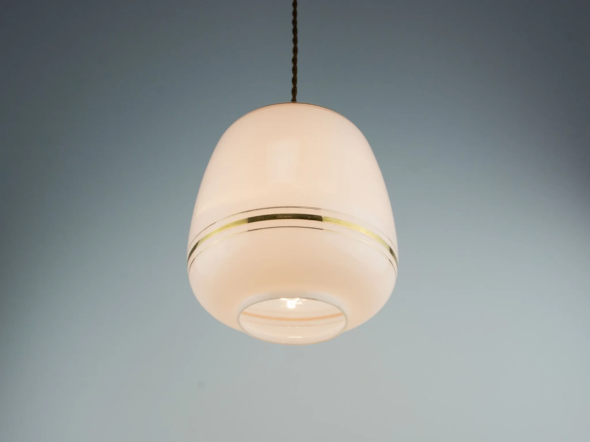 Vintage White Glass Gold Accented Mid-Century Modern Lamp