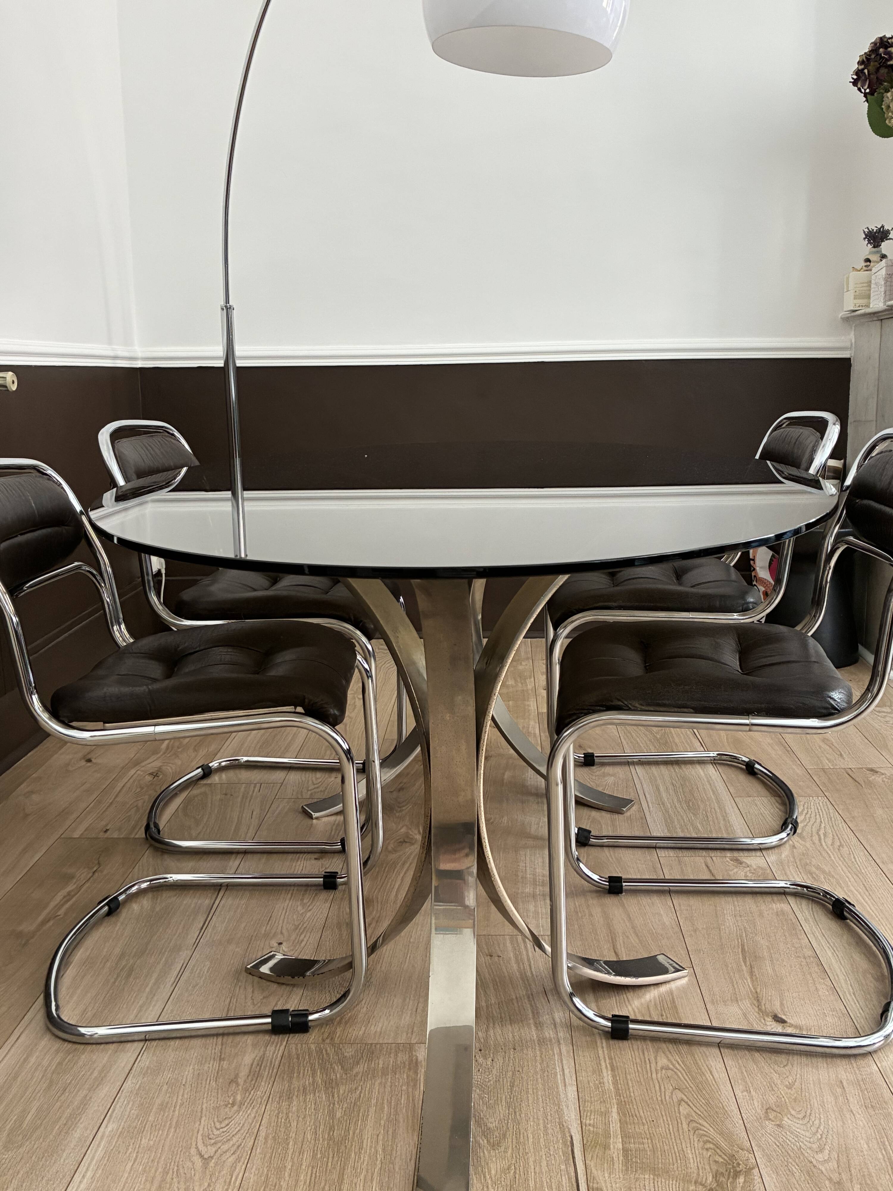 Set of 4 vintage 1970s chrome chairs – Rinaldi style