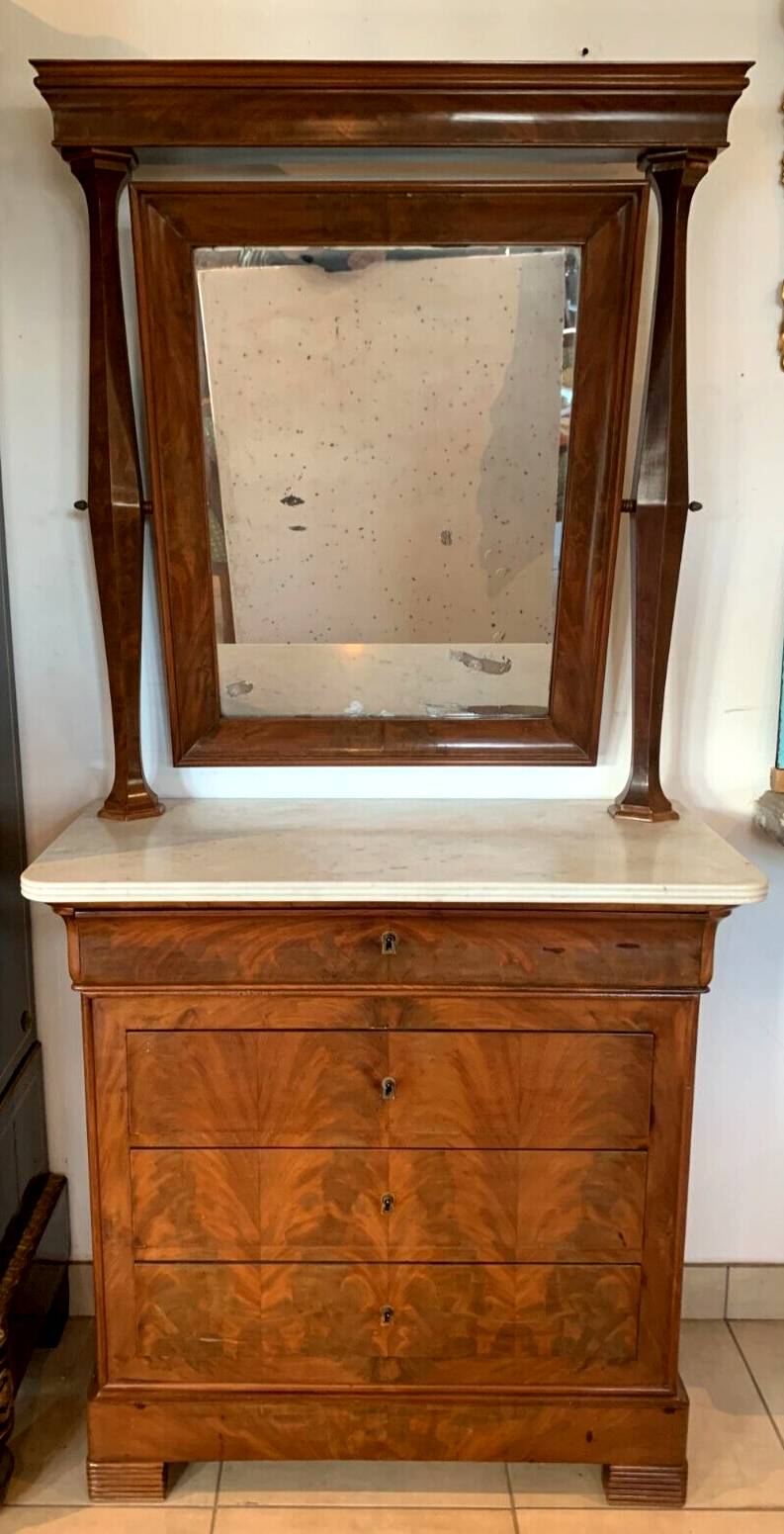 Louis Philippe dressing table chest of drawers in mahogany and 19th century veneer