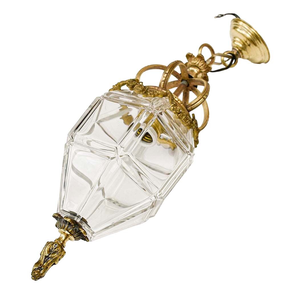 Lantern conical gilded beveled faceted glass old white XIXth