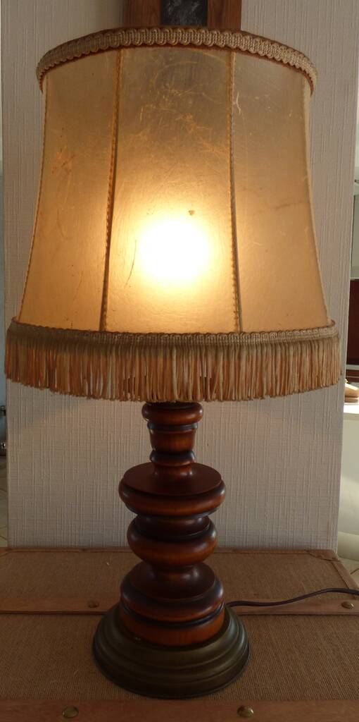 Cherry wood lamp and its leather shade