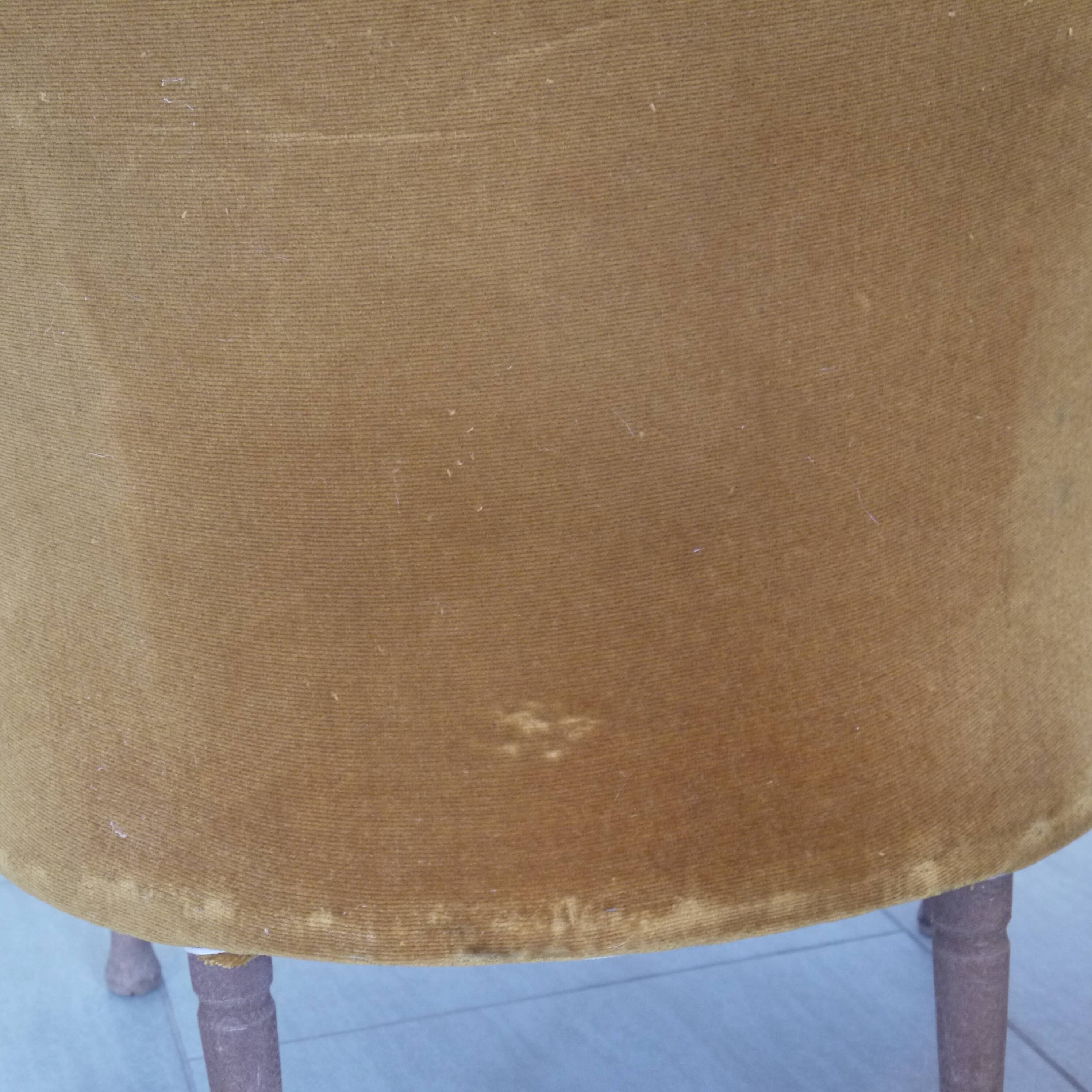 Yellow velvet padded toad armchair