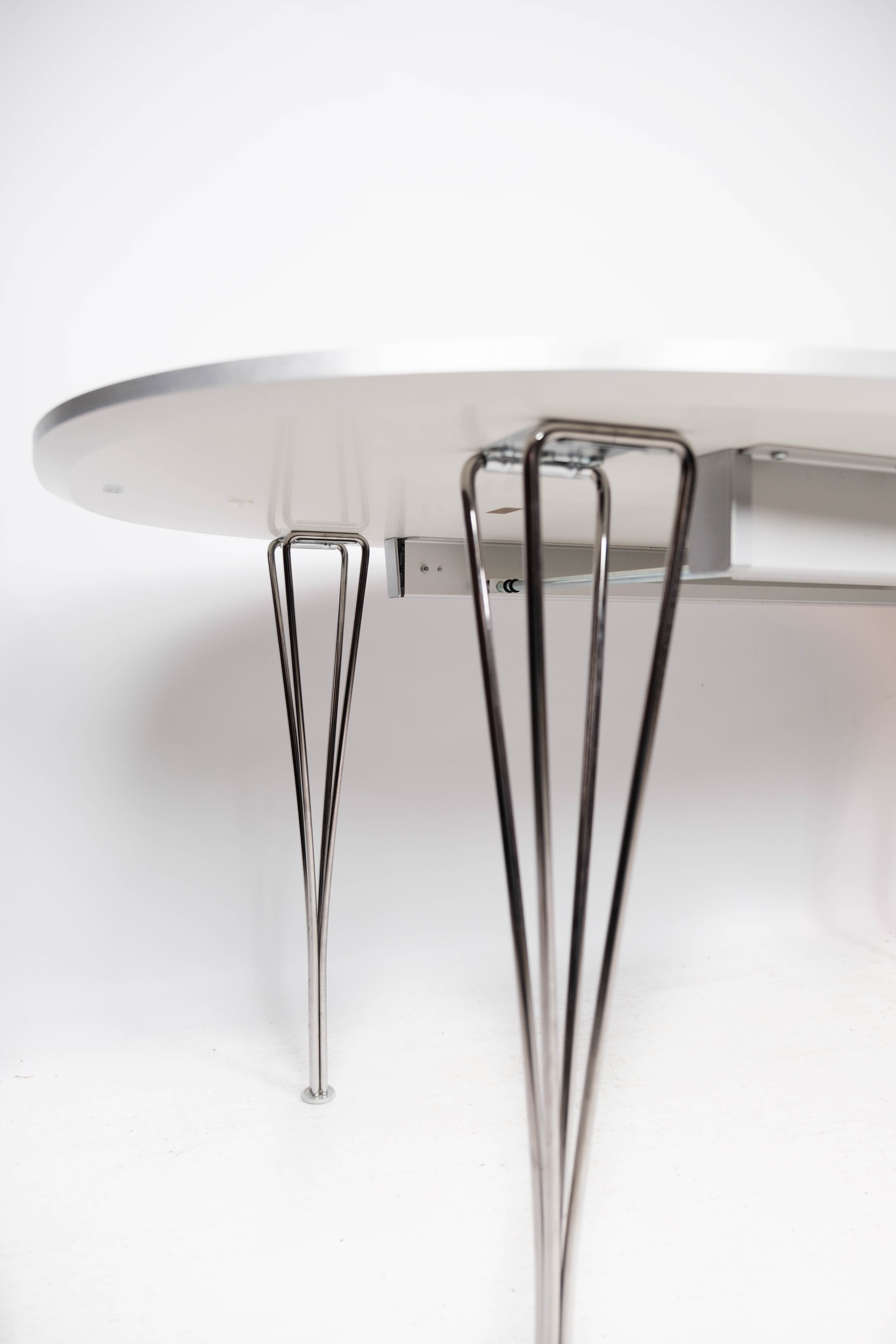 Table à manger super ellipse avec stratifié blanc par Piet Hein et Arne Jacobsen