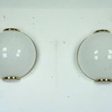 Pair of large round murano bullicante glass sconces with brass. Italy 1970s