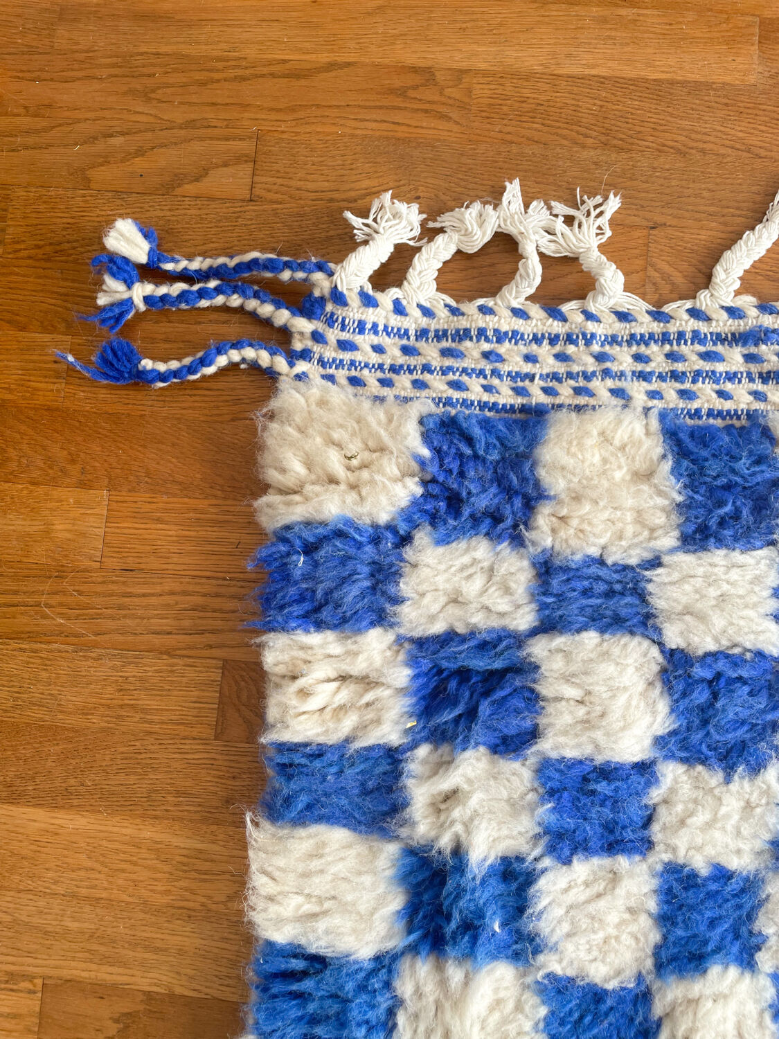 Moroccan Berber checkered carpet Klein blue and white