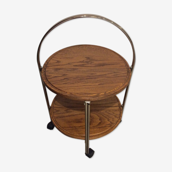 Round vintage foldable wooden and brass server