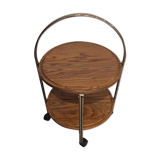 Round vintage foldable wooden and brass server