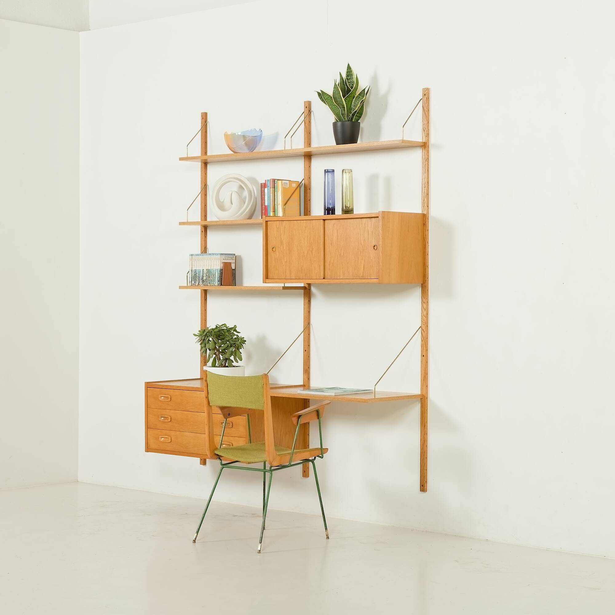 Preben Sorensen Danish oak wall unit by PS System, Randers, 1970s