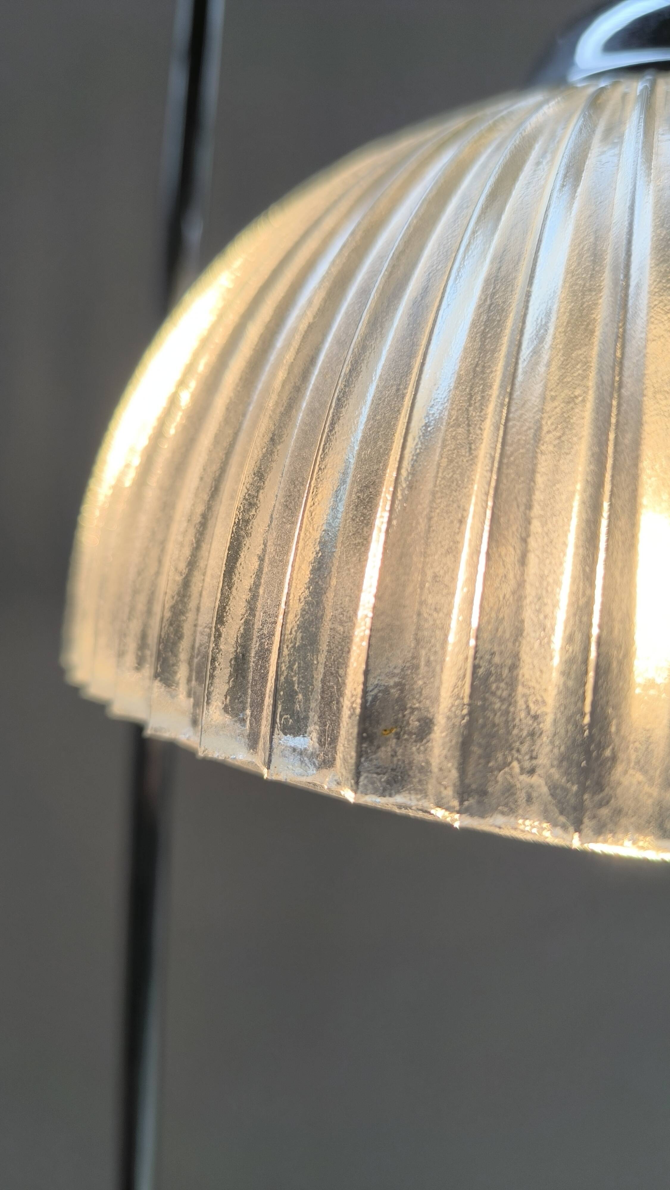 Floor lamp in chromed metal and holophane glass 1970