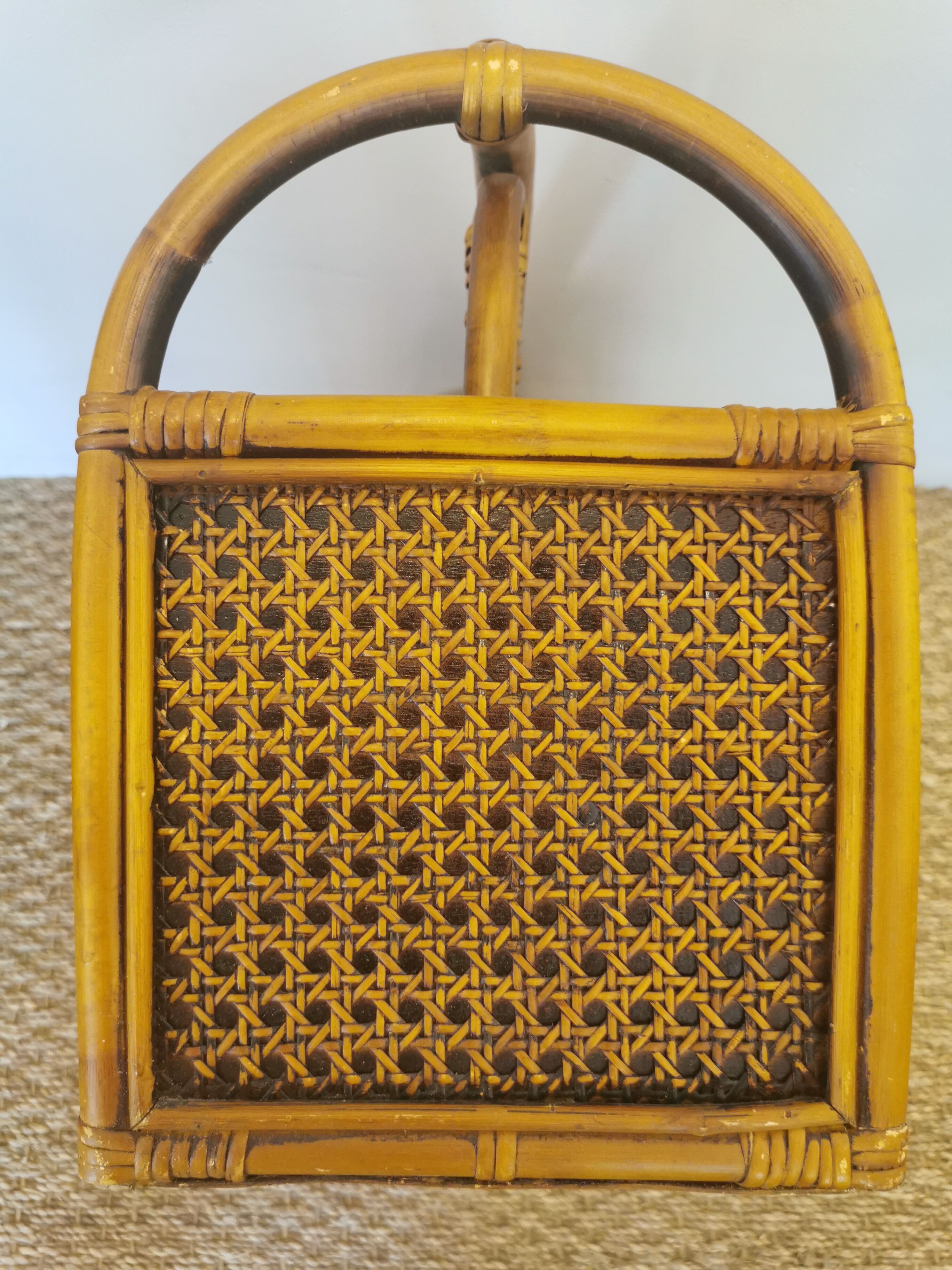 Vintage bamboo rattan and canning magazine holder