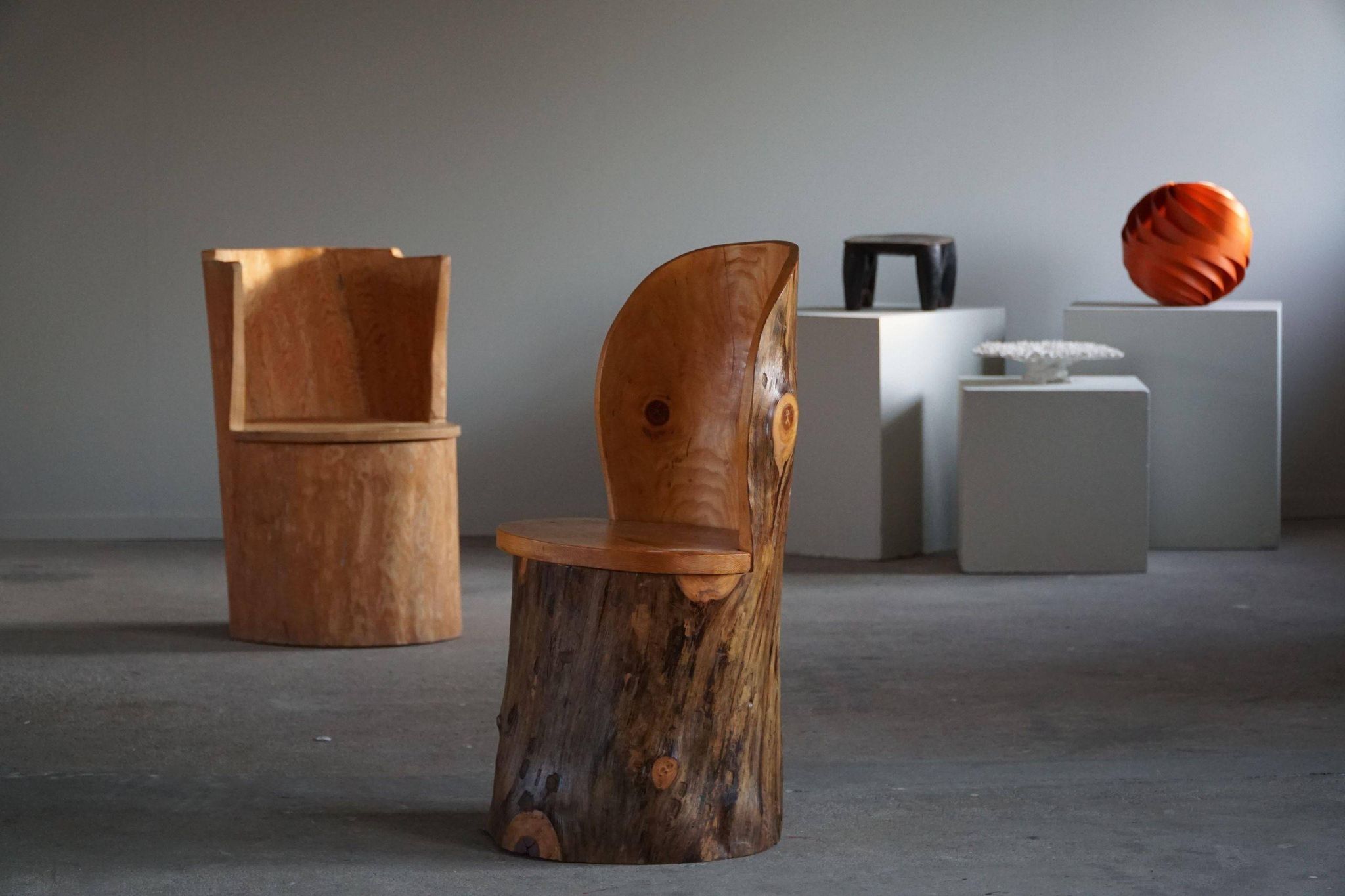 Modern primitive Swedish hand-carved pine stump chair, Wabi Sabi, 1960s