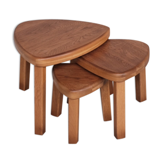 Trio of oak mid-century nesting tables