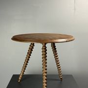 Midcentury wood turned barley twist side table with cork screw legs 1950s