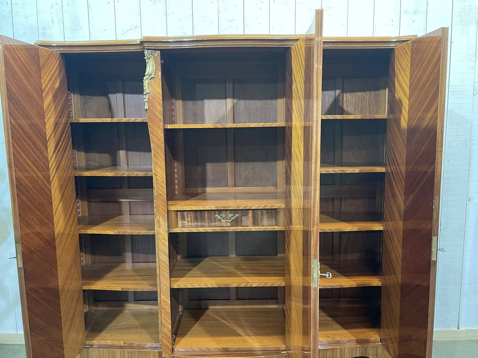 Louis XV style 3-door wardrobe in oak and rosewood - 1970s