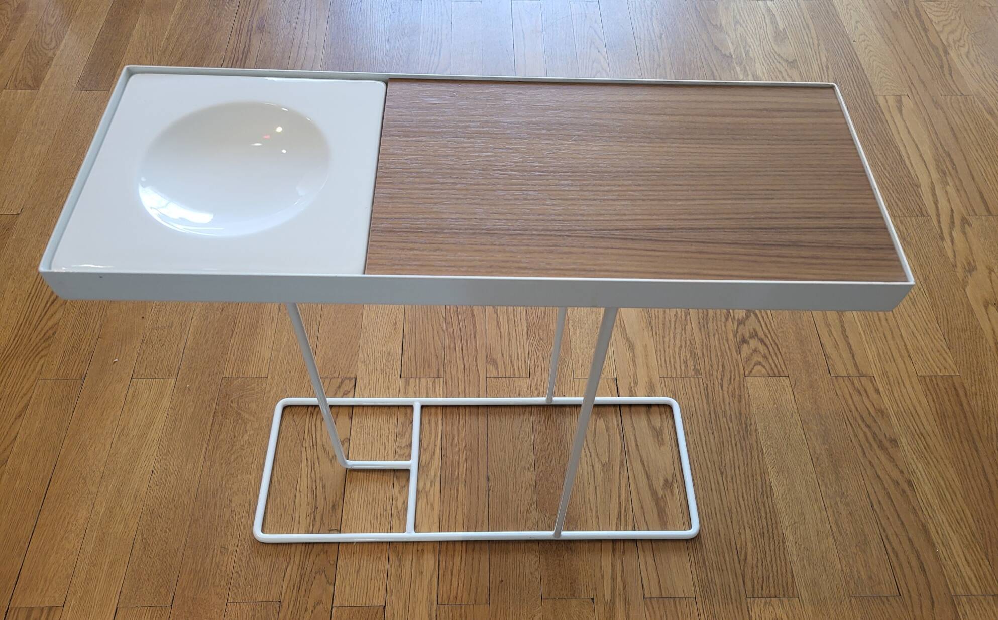 Robin day side table by Habitat in white lacquered metal and Vintage wood