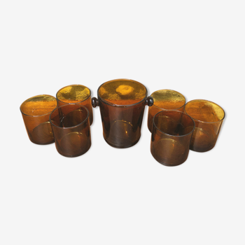 Set of 6 amber glasses and ice seal