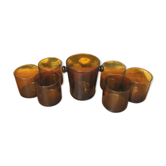 Set of 6 amber glasses and ice seal