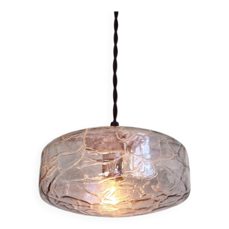 Lightly smoked crackled glass pendant light, 1970