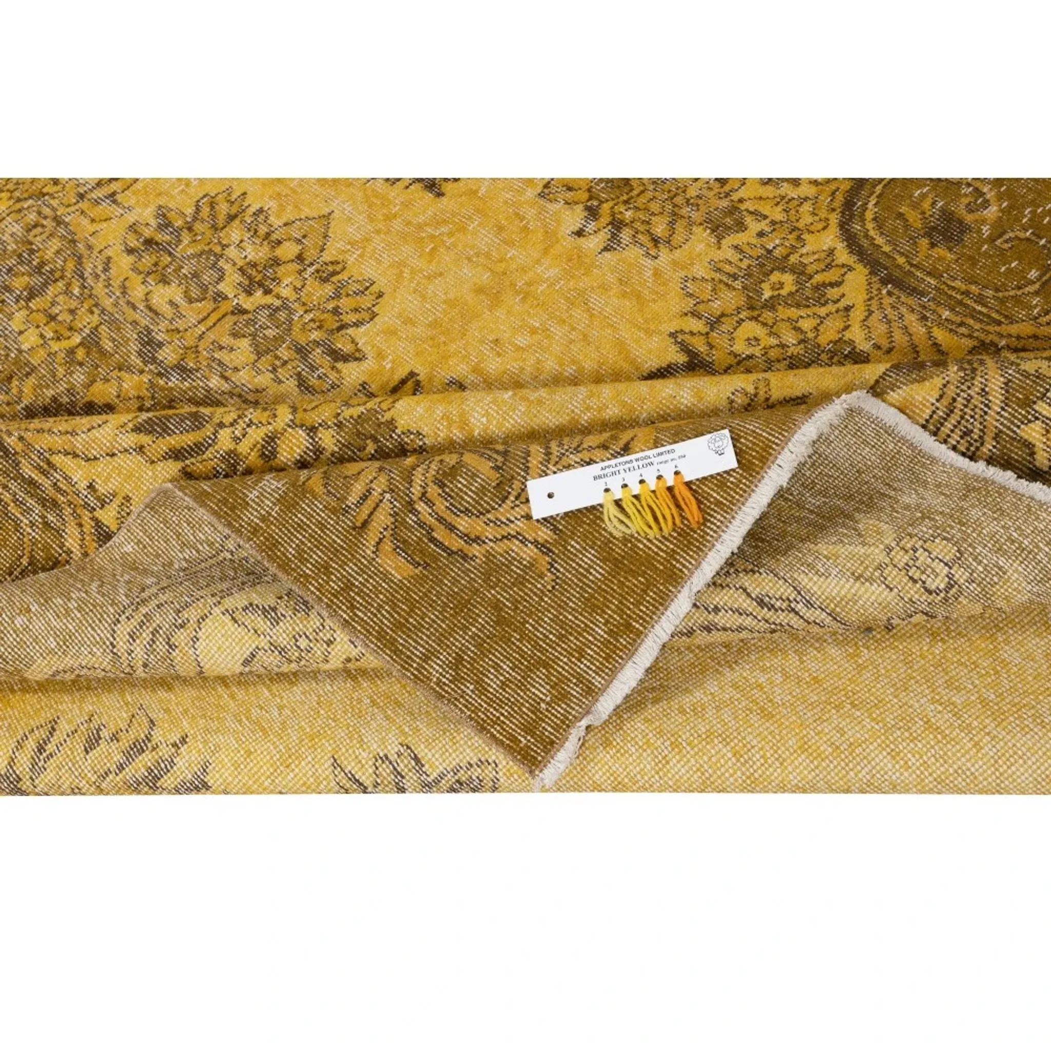 Vintage Handmade Turkish Wool Area Rug Overdyed in Yellow for Modern Interiors