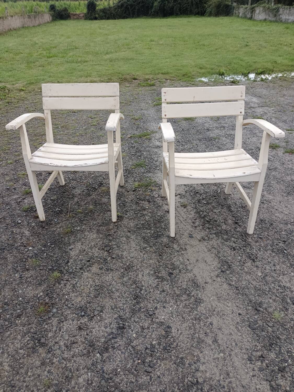 Pair of wooden armchairs