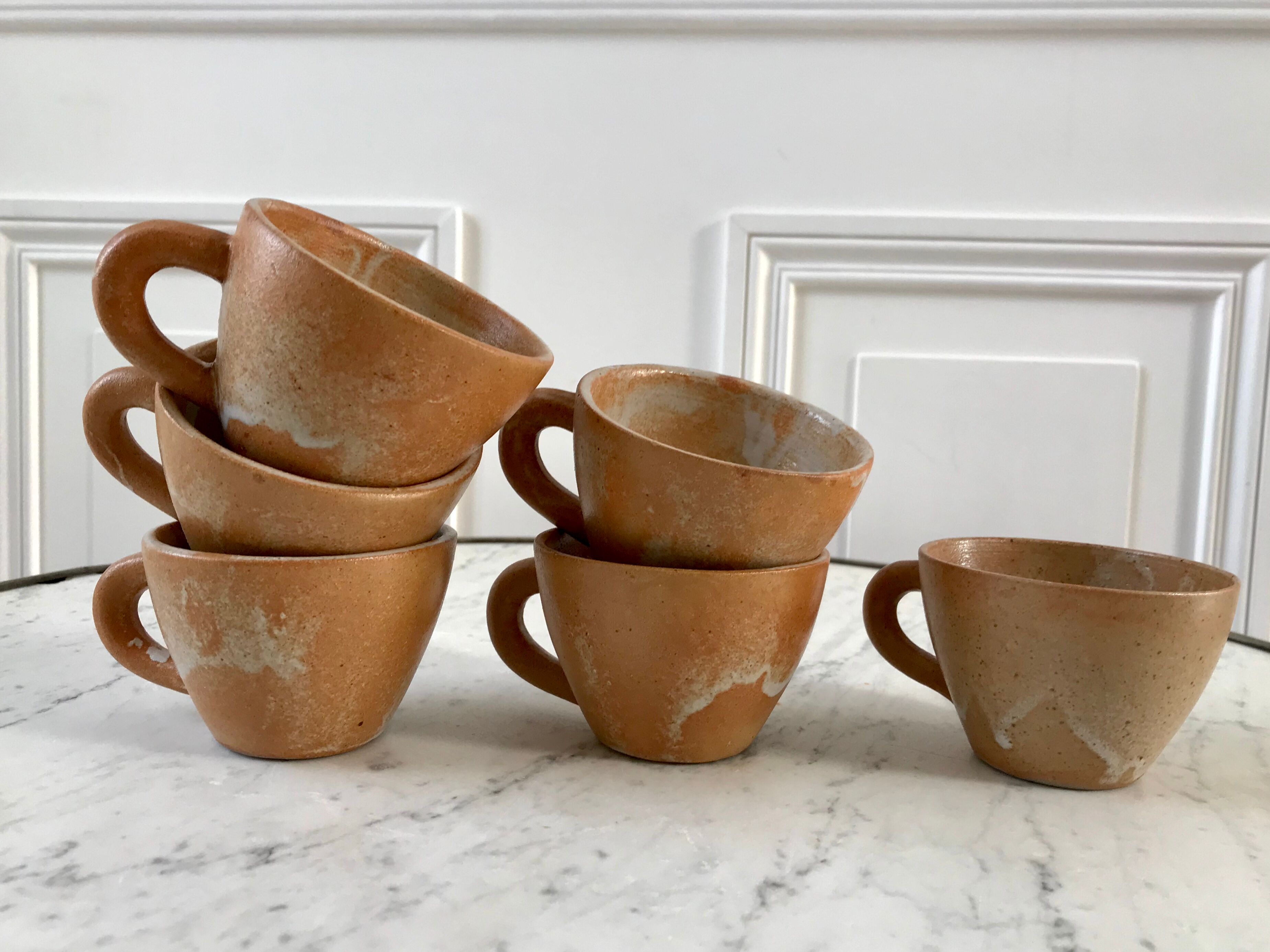 Lot de 6 tasses à café en grès artisanal années 70