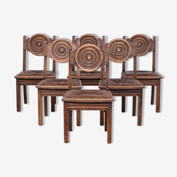 6 French deco oak dining chairs