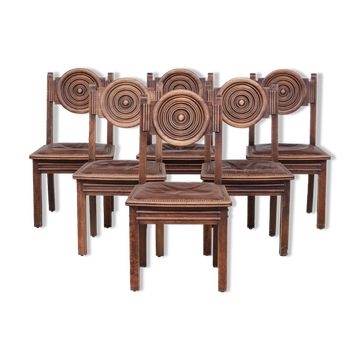 6 French deco oak dining chairs