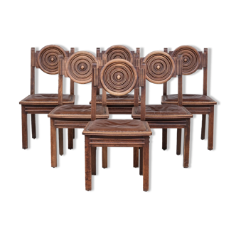 6 French deco oak dining chairs