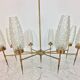 50s chandelier, 8 fires, brass and ice glass tulips