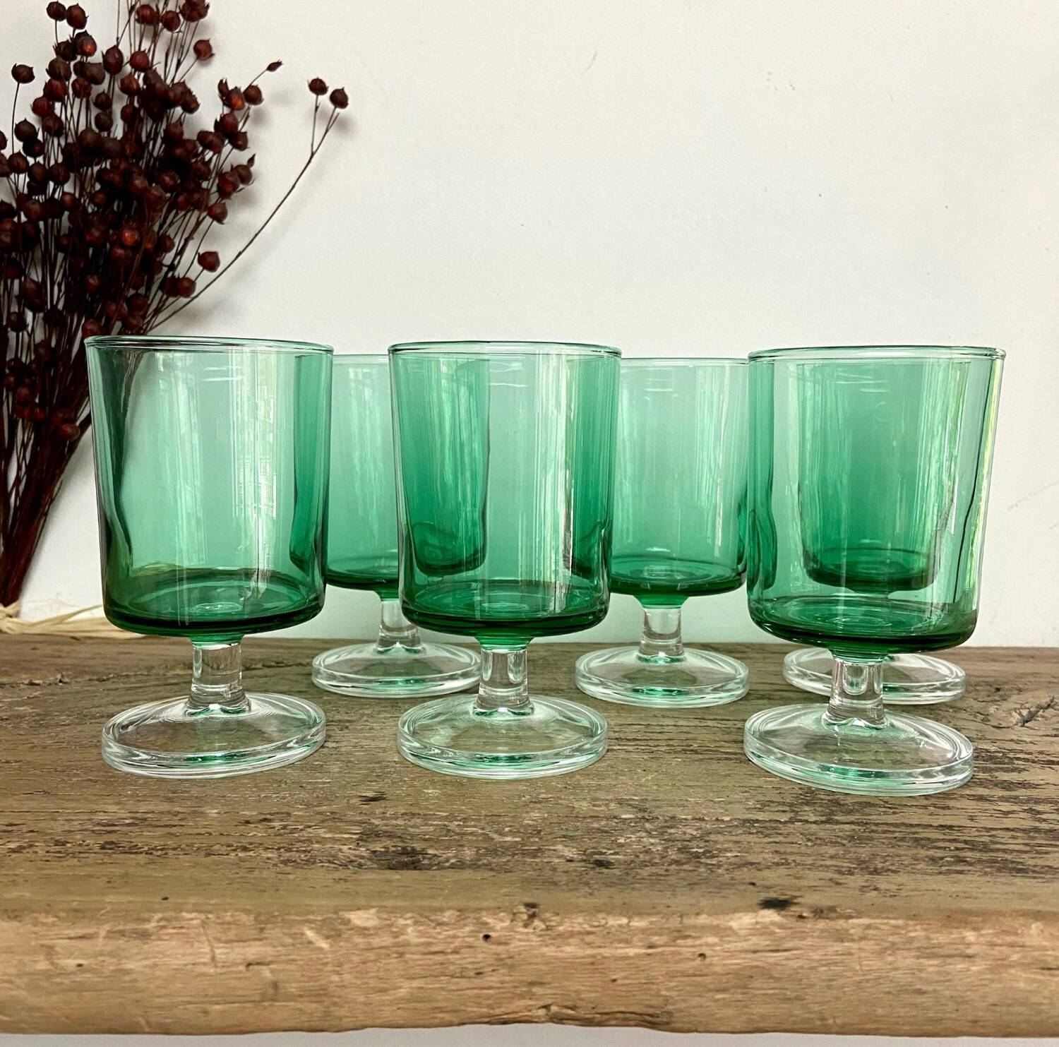 6 LUMINARC emerald green glasses