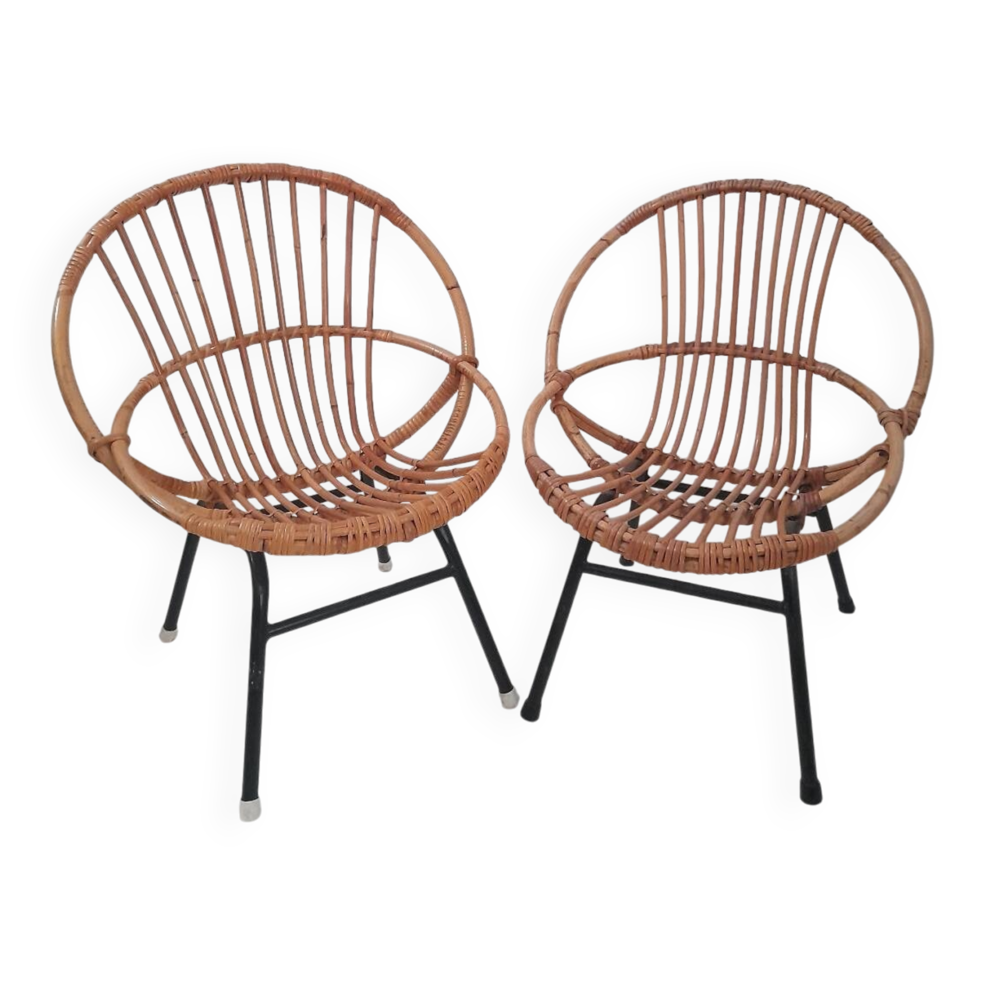 Set of 2 rattan children's chairs, 1960s