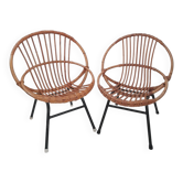 Set of 2 rattan children's chairs, 1960s