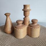 Set of wooden condiment pots