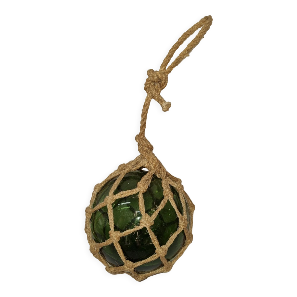 Suspension design boule en verre ambré sur corde decor