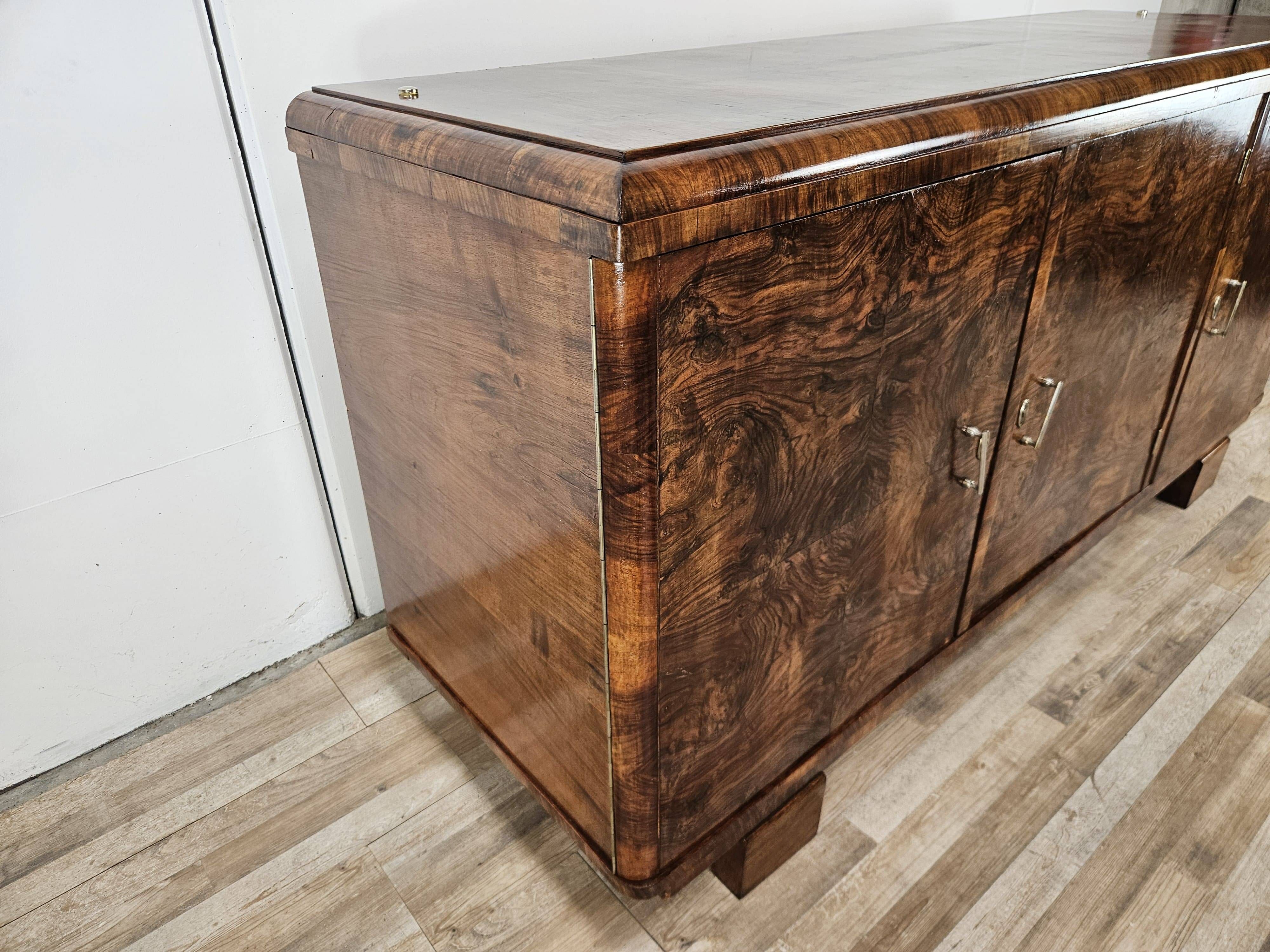 1940s Art Deco walnut sideboard with three doors