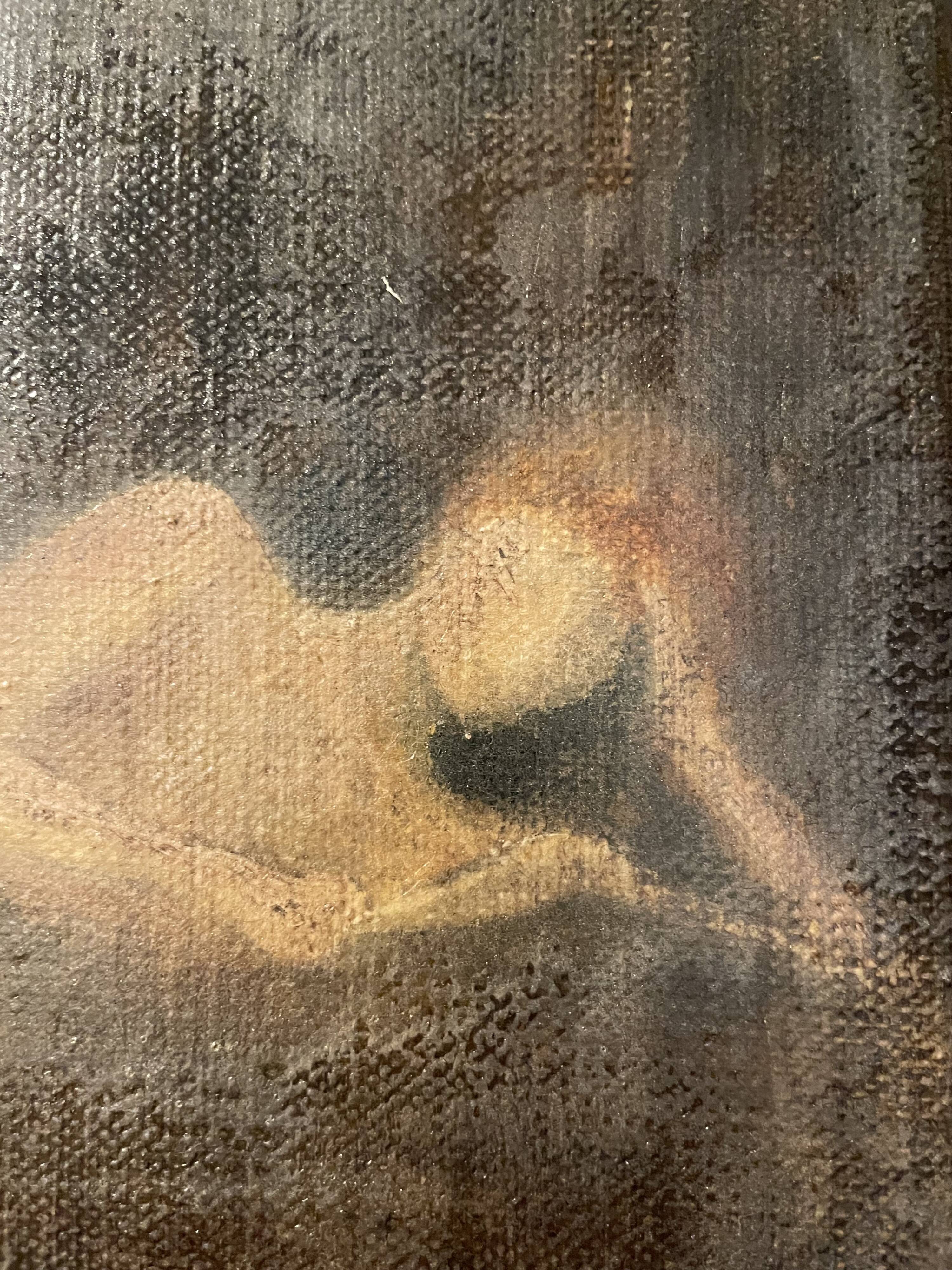 Oil on canvas signed female nude reading