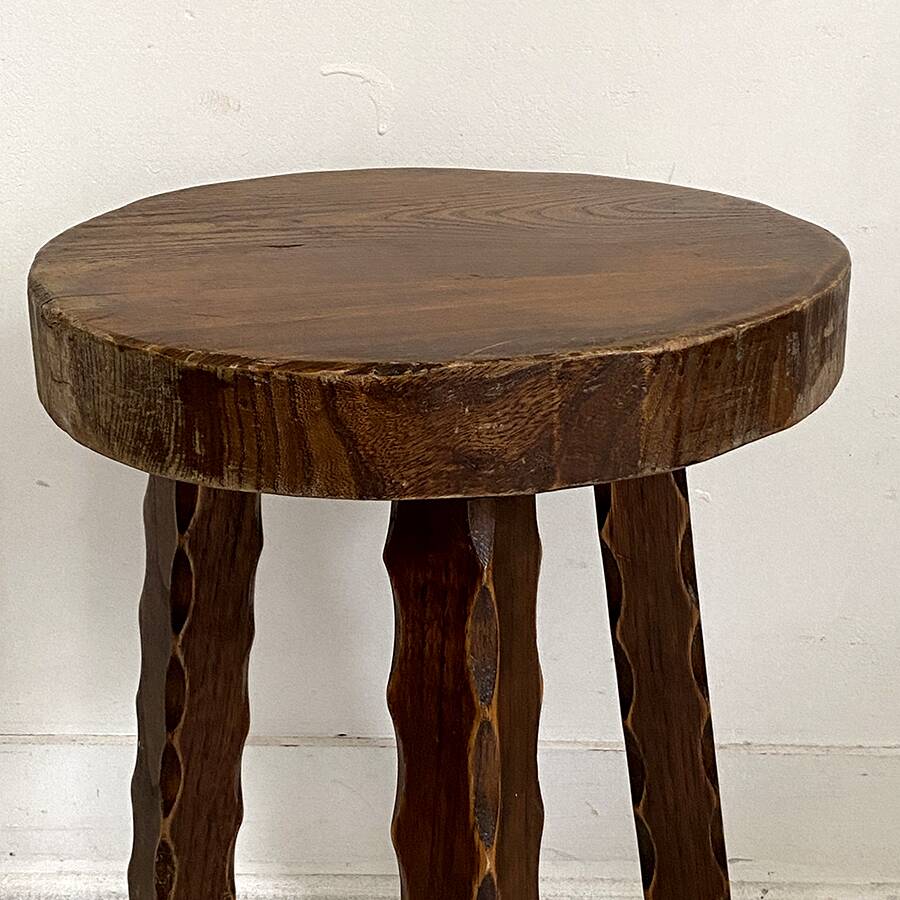 Tripod brutalist solid wood foot stool