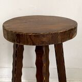 Tripod brutalist solid wood foot stool